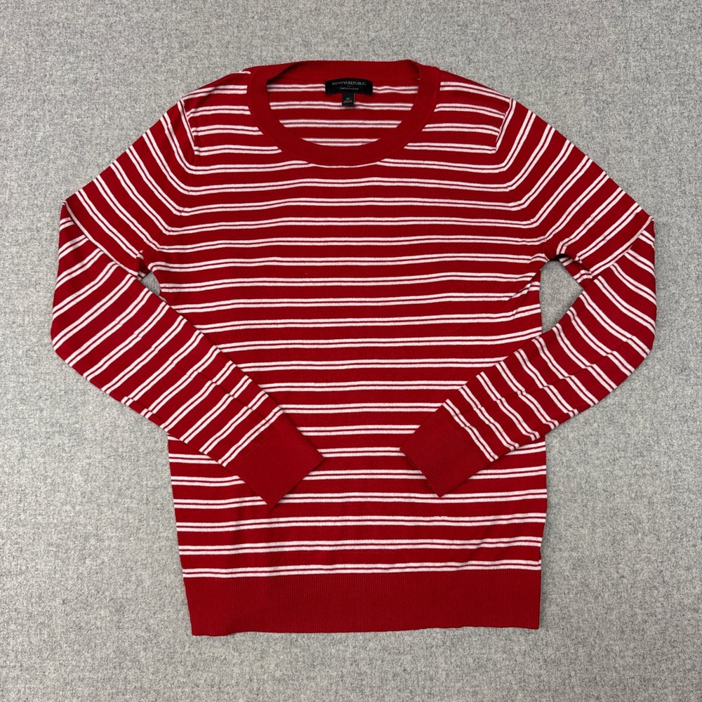Banana Republic Forever Sweater Size M Red White Striped Crew Neck Knit Top